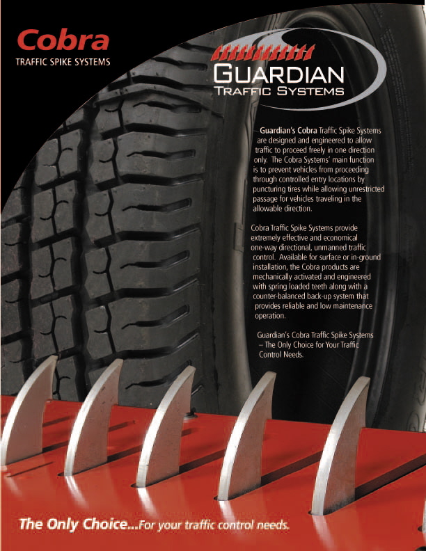 TireShark brand Traffic Spikes by TrafficSpikesUSA.com / Monsoon Mfg. LLC. One-way access control systems for road traffic, retractable tire poppers, Tiger Teeth, Cobra, Enforcer motorized spike strips for in-ground & surface installation, directional treadle systems for in-bound and out-bound pneumatic tires. Discount: apartment complex, shopping center, mall, airport, military base, factory and business to protect parking lot, employee, security, public access, commercial property. Contractors welcome.
