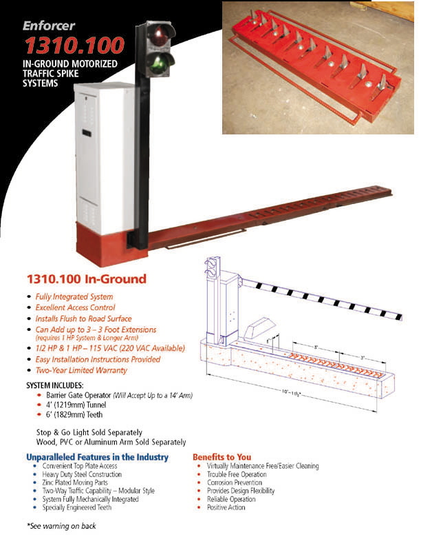 TireShark brand Traffic Spikes by TrafficSpikesUSA.com / Monsoon Mfg. LLC. One-way access control systems for road traffic, retractable tire poppers, Tiger Teeth, Cobra, Enforcer motorized spike strips for in-ground & surface installation, directional treadle systems for in-bound and out-bound pneumatic tires. Discount: apartment complex, shopping center, mall, airport, military base, factory and business to protect parking lot, employee, security, public access, commercial property. Contractors welcome.