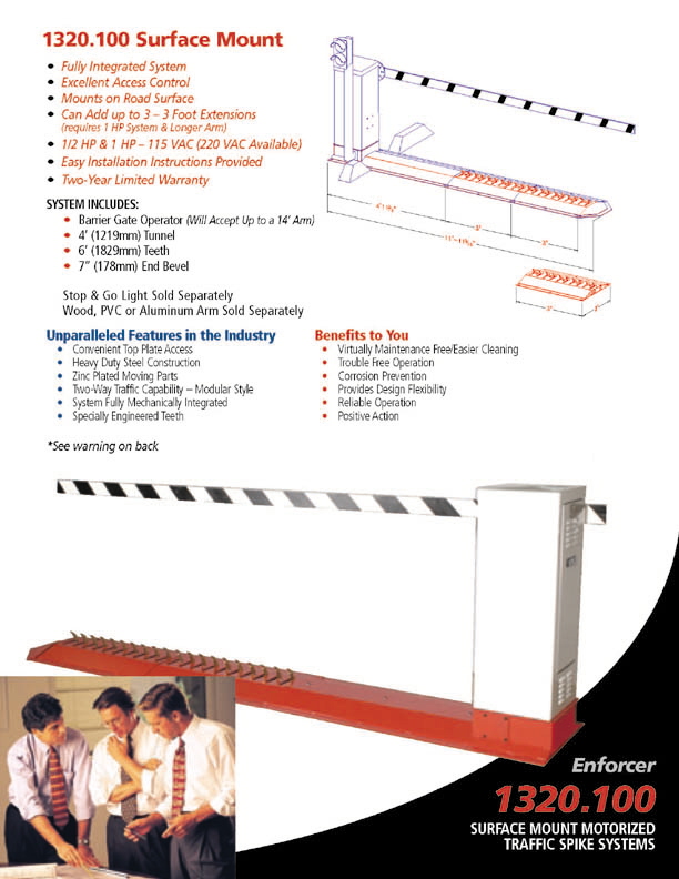 TireShark brand Traffic Spikes by TrafficSpikesUSA.com / Monsoon Mfg. LLC. One-way access control systems for road traffic, retractable tire poppers, Tiger Teeth, Cobra, Enforcer motorized spike strips for in-ground & surface installation, directional treadle systems for in-bound and out-bound pneumatic tires. Discount: apartment complex, shopping center, mall, airport, military base, factory and business to protect parking lot, employee, security, public access, commercial property. Contractors welcome.